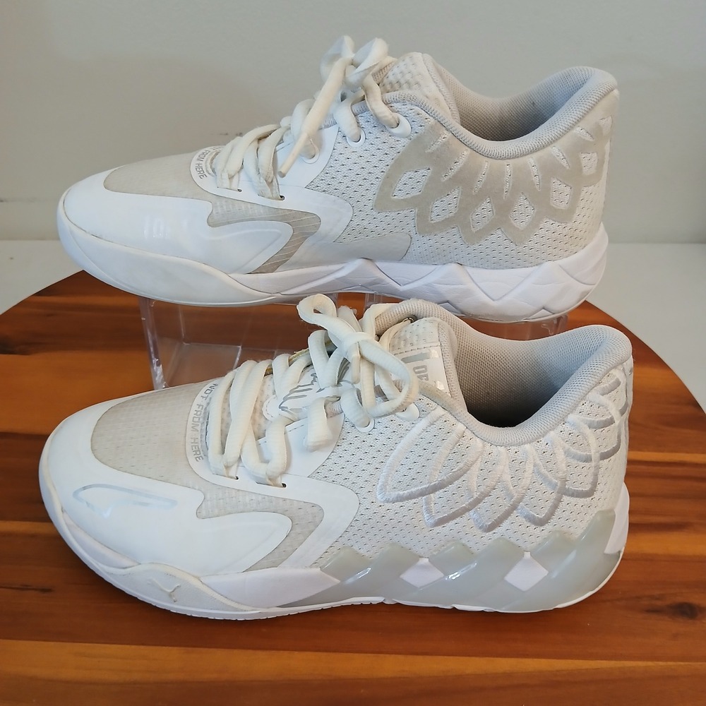 Puma MB.01 Youth 5.5 White Low LaMelo Ball Basketball Shoes 377368-04